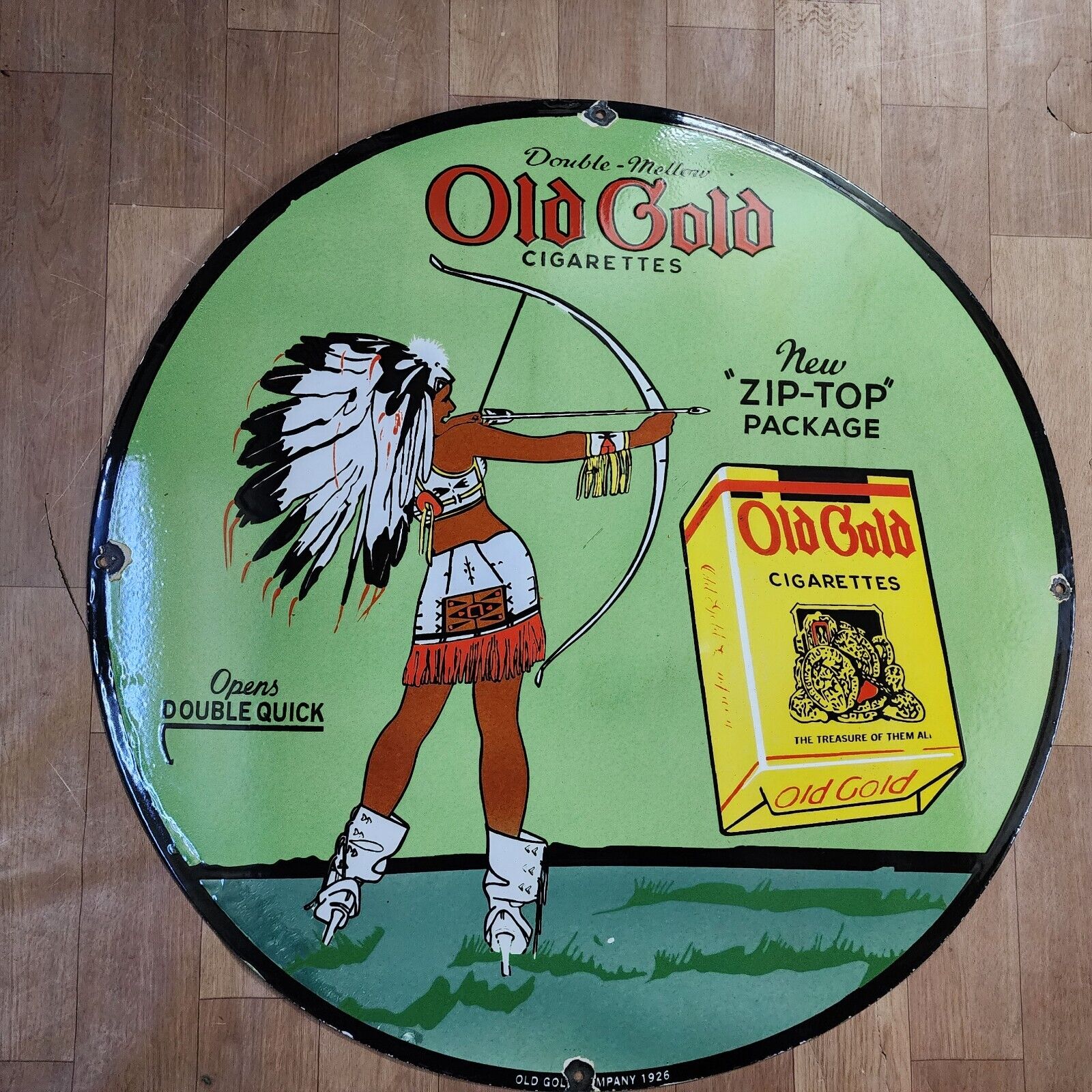 OLD-GOLD PORCELAIN ENAMEL SIGN 30 INCHES ROUND