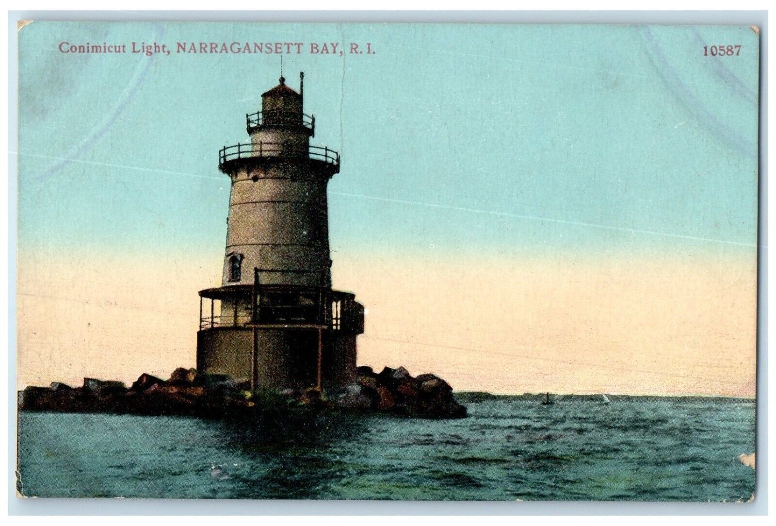 c1910 Conimicut Light Narragansett Bay Rohde Island RI Vintage Antique Postcard