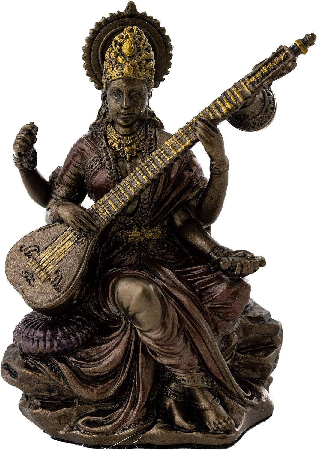 Mini Saraswati Statue - Hindu Goddess of Knowledge, Music, Arts, and Wisdom Scul