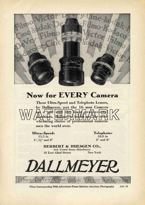 Dallmeyer 16mm Cine Lens 1929 Vintage Print Ad