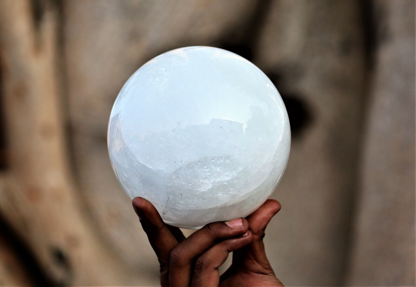 Natural 135 MM White Calcite Stone Healing Power Aura Metaphysical Sphere Ball