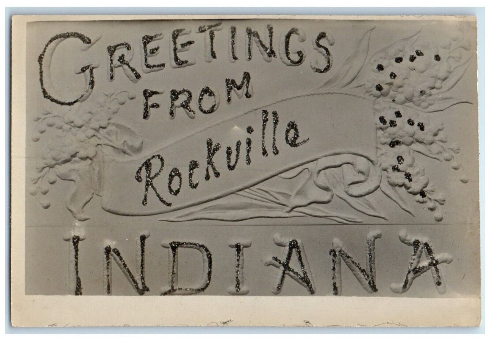 c1910s Greetings From Rockville Indiana IN Glitters Embossed RPPC Photo Postcard