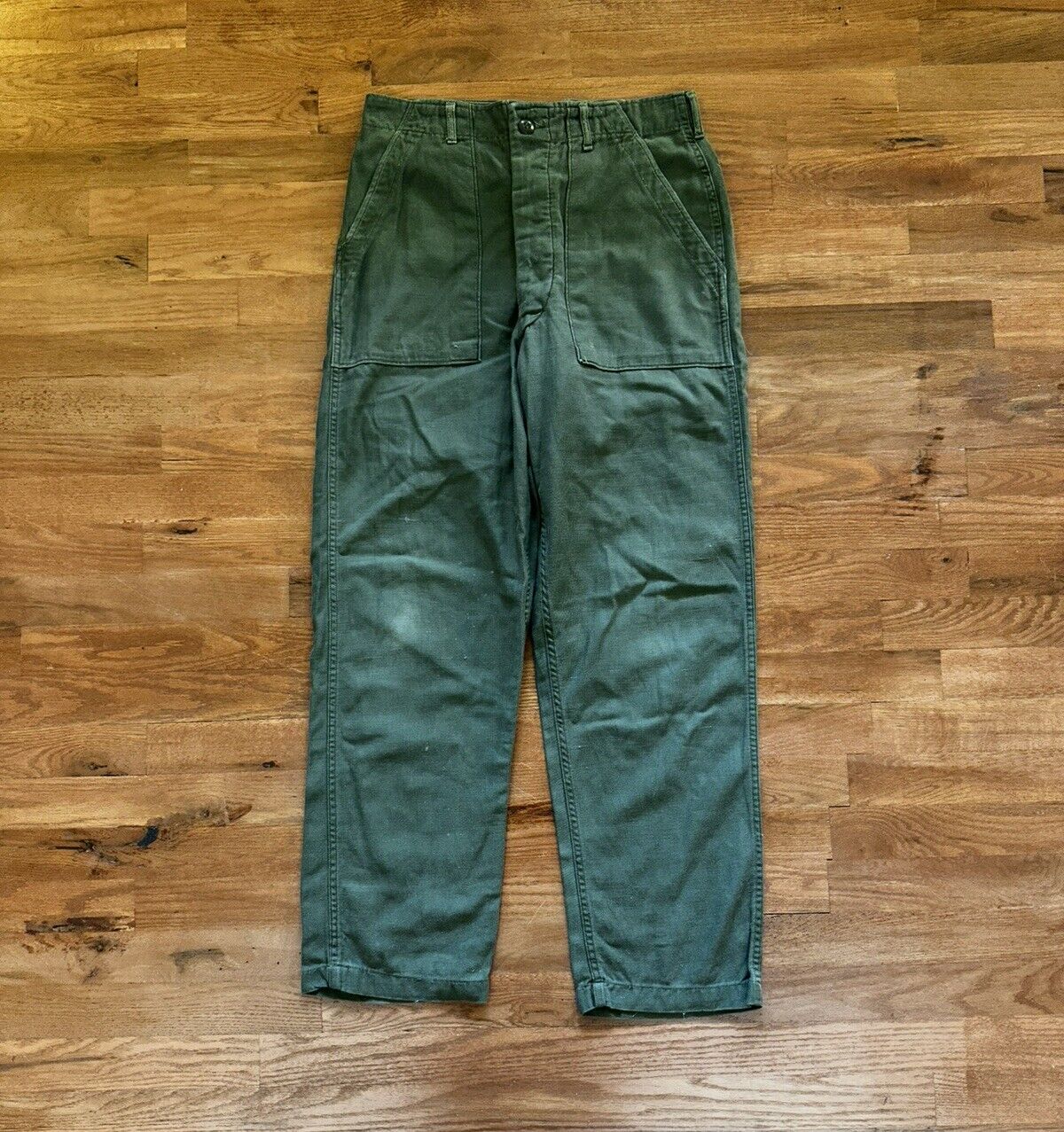 Vintage 60s 70s Vietnam OG 107 Military Trouser Pants Sateen Green 30x30