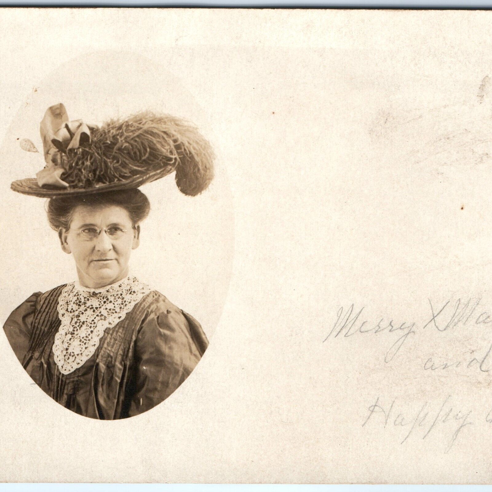 1908 Alamogordo, NM Victorian Feather Hat Lady RPPC Woman Portrait Pollock A155