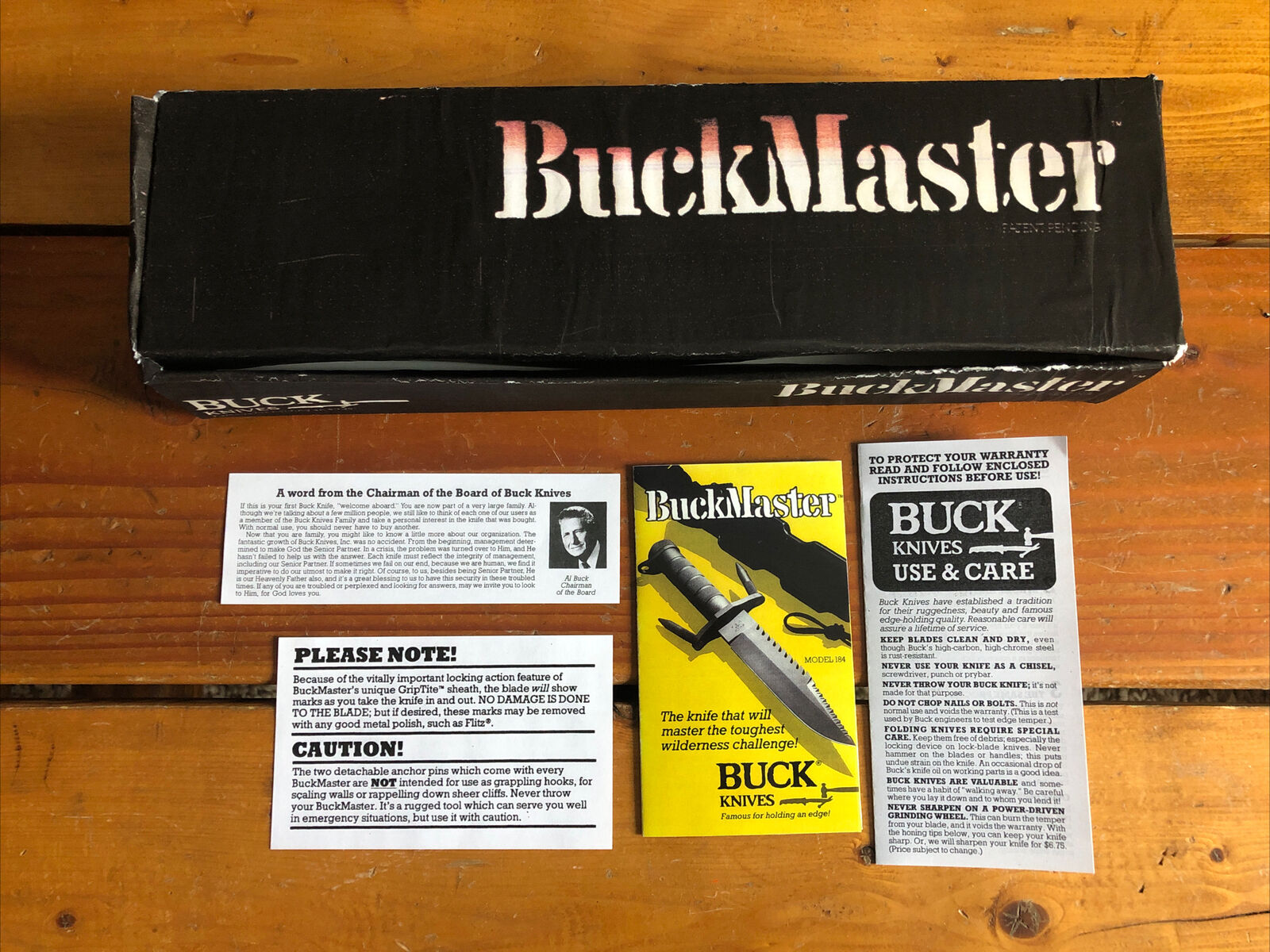 Buck  184 Survival Knife   Reproduction Box & Paperwork. Buckmaster