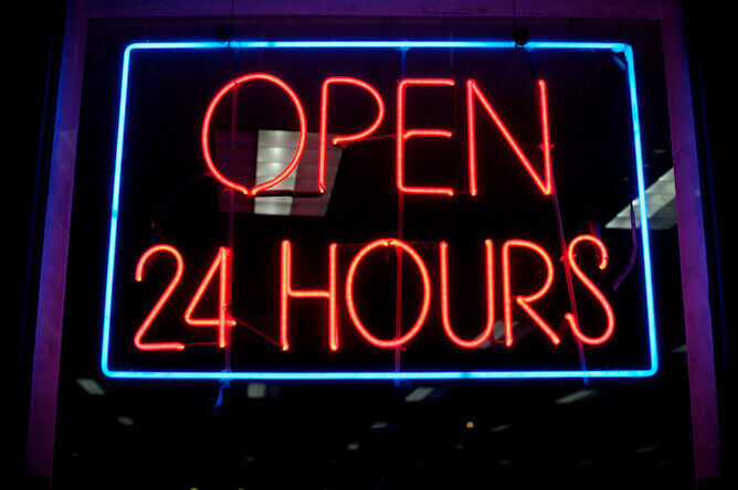 Open 24 Hrs Hours Neon Light Sign 24\