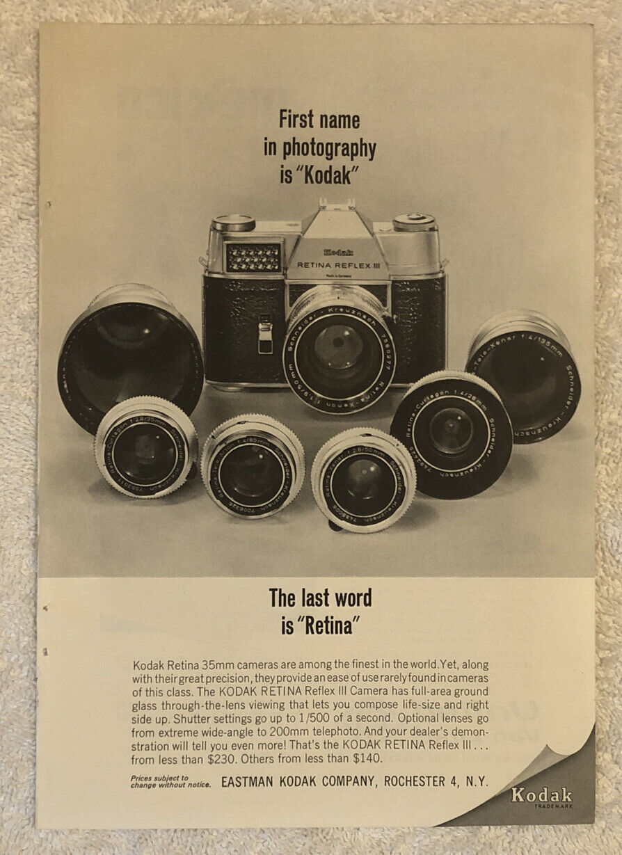 Vintage 1963 Kodak Retina 35MM Camera Original Print Ad - Full Page