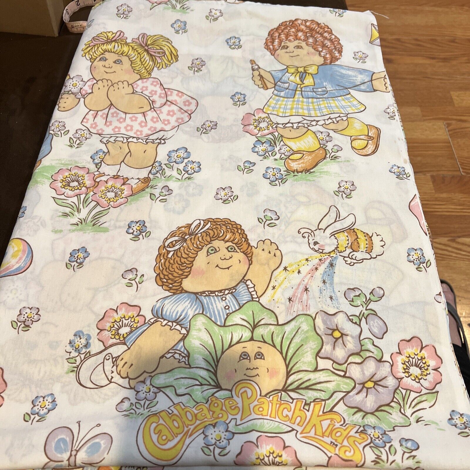 Vintage Cabbage Patch Kids Flat Top Sheet Fabric 1983 Twin Size 