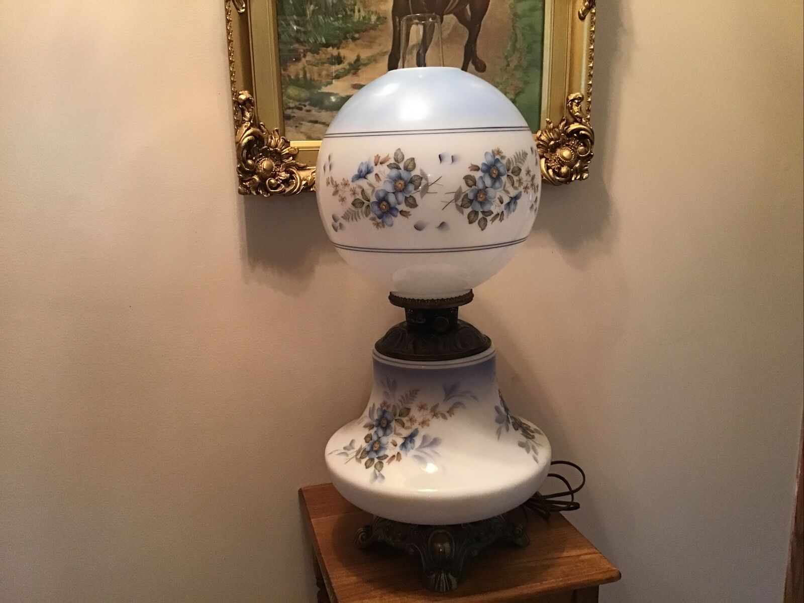 Stunning Vintage AB Co. Rochester Large 26”  Blue Floral GWTW 3 Way Lamp