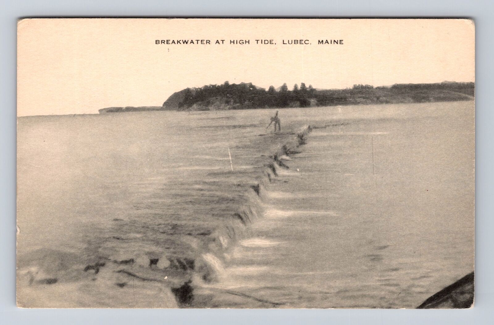 Lubec ME-Maine, Breakwater At High Tide, Antique, Vintage Souvenir Postcard