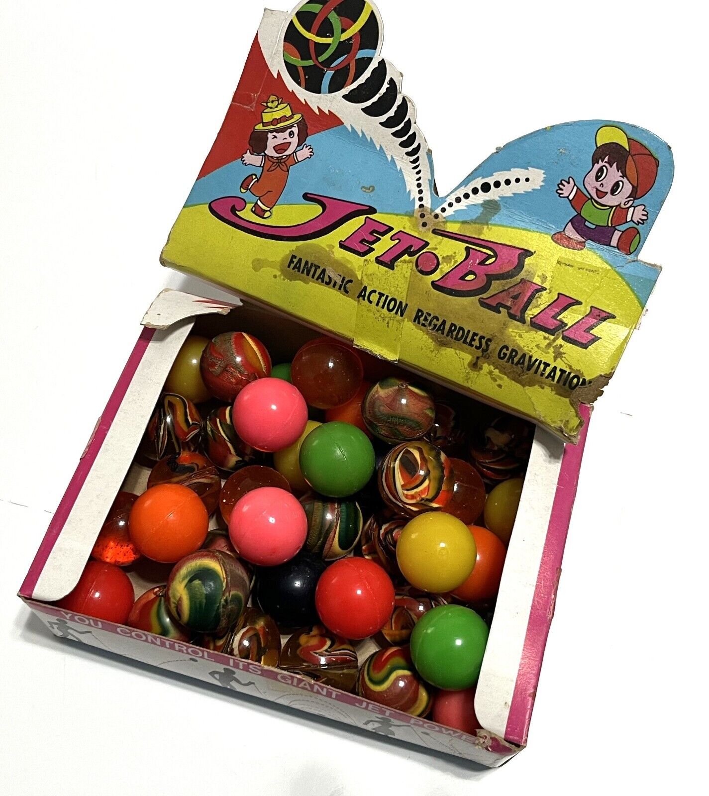 JET BALL Hi-Bounce Vintage Dime Store Counter Display Box Colorful Lot {39 Pcs}
