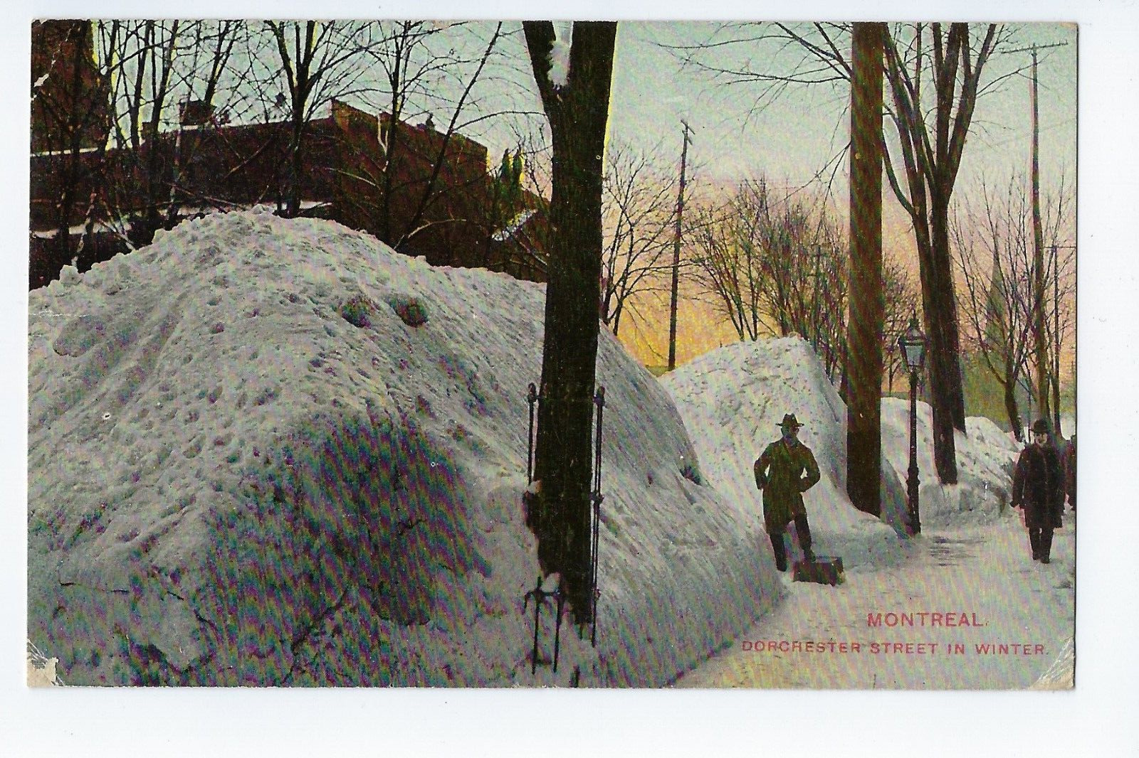 Dorchester Street in Winter Postcard Snow Piles Montreal Canada 1909