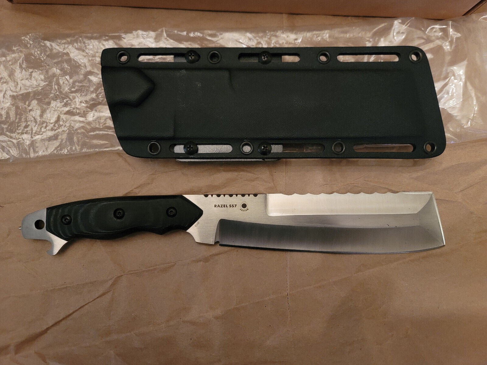 JOHN GRAHAM RAZEL SS7 2013 FULL TANG BLADE KNIFE WITH SHEATH - NEW, OPEN BOX