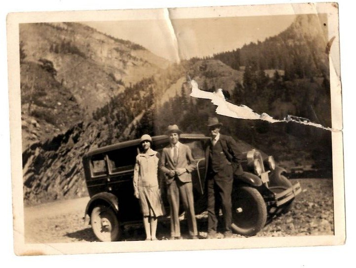 Photo Sept 23,1928 8554 Ft Alt. Taken in Rocky Mtns of Colo Car Three People