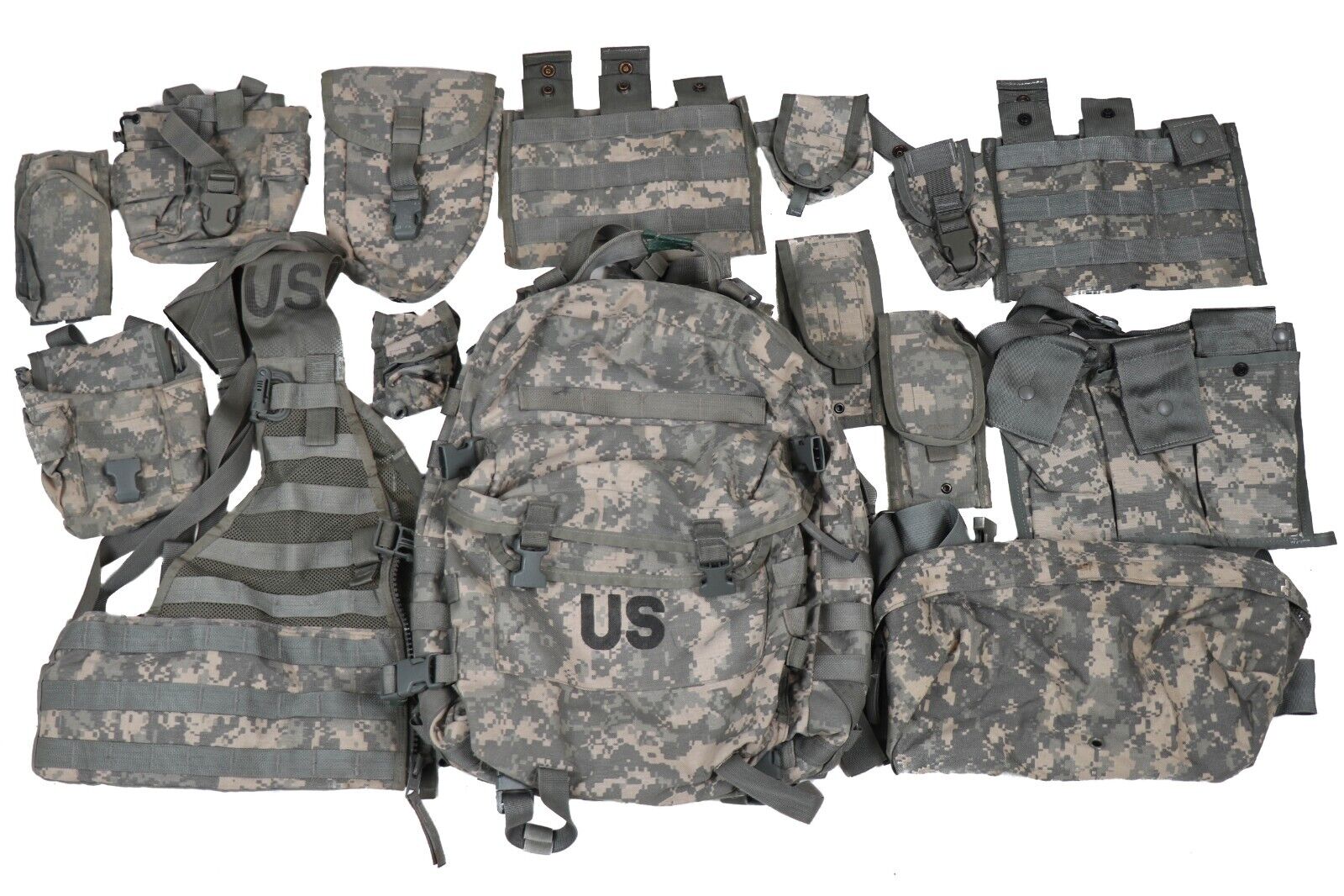 US Army Rifleman Set System ACU UCP Camo Molle Assault Pack Pouches Vests FLC