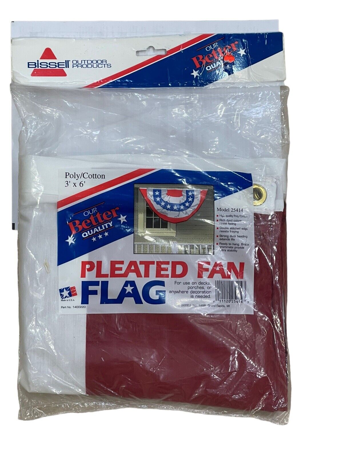 New VTG Pleated Fan Flag 3' x 6' Bissell Outdoor Products 1998 Poly/Cotton 25414