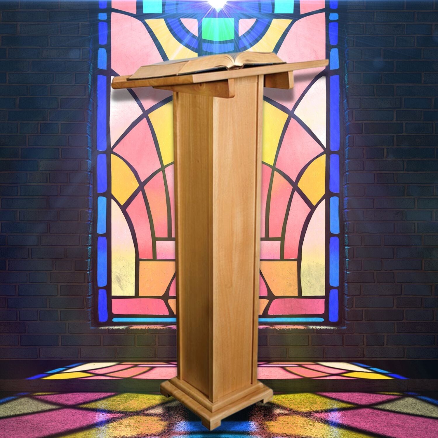 Solid Pecan Stain Standing Lectern Lecterns for Church or Sanctuaries 43 In
