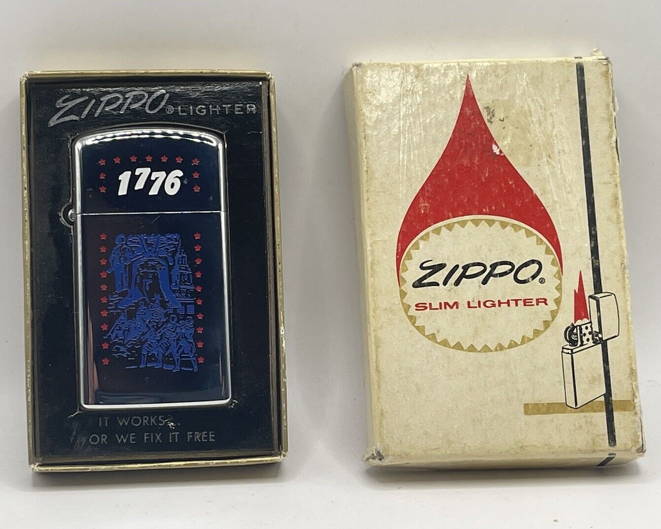 Vintage ZIPPO 1776-1976 BICENTENNIAL SLIM LIGHTER UNFIRED IN W/ Original Box