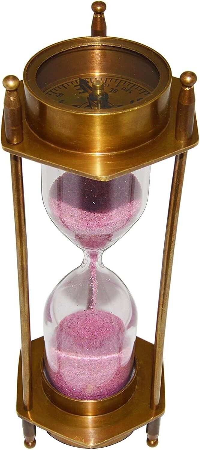Antique Brass Sand Timer Hourglass with Maritime Brass Compass