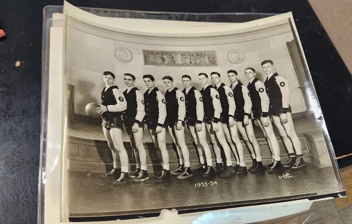Real Photo Mens Basketball Team U HighSchool Michigan c1933 LaSalle studio