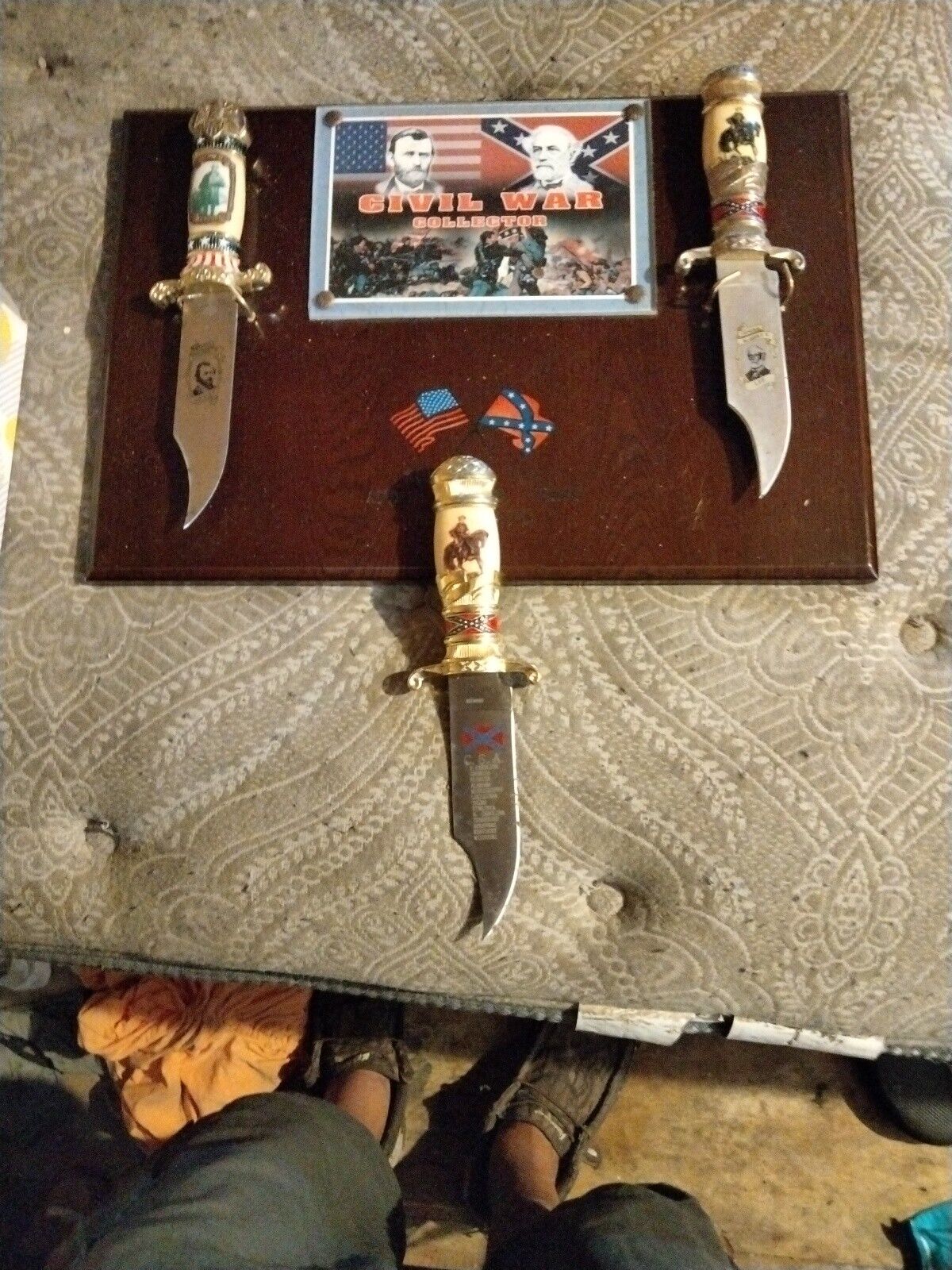 Civil War Bowie Knife Collector Set Generals Lee & Grant on Plaque Exc Cond
