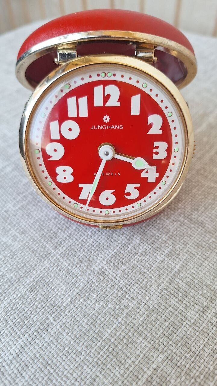 Vintage Red Junghans 2 Jewel Travel ALARM Clock SERVICED
