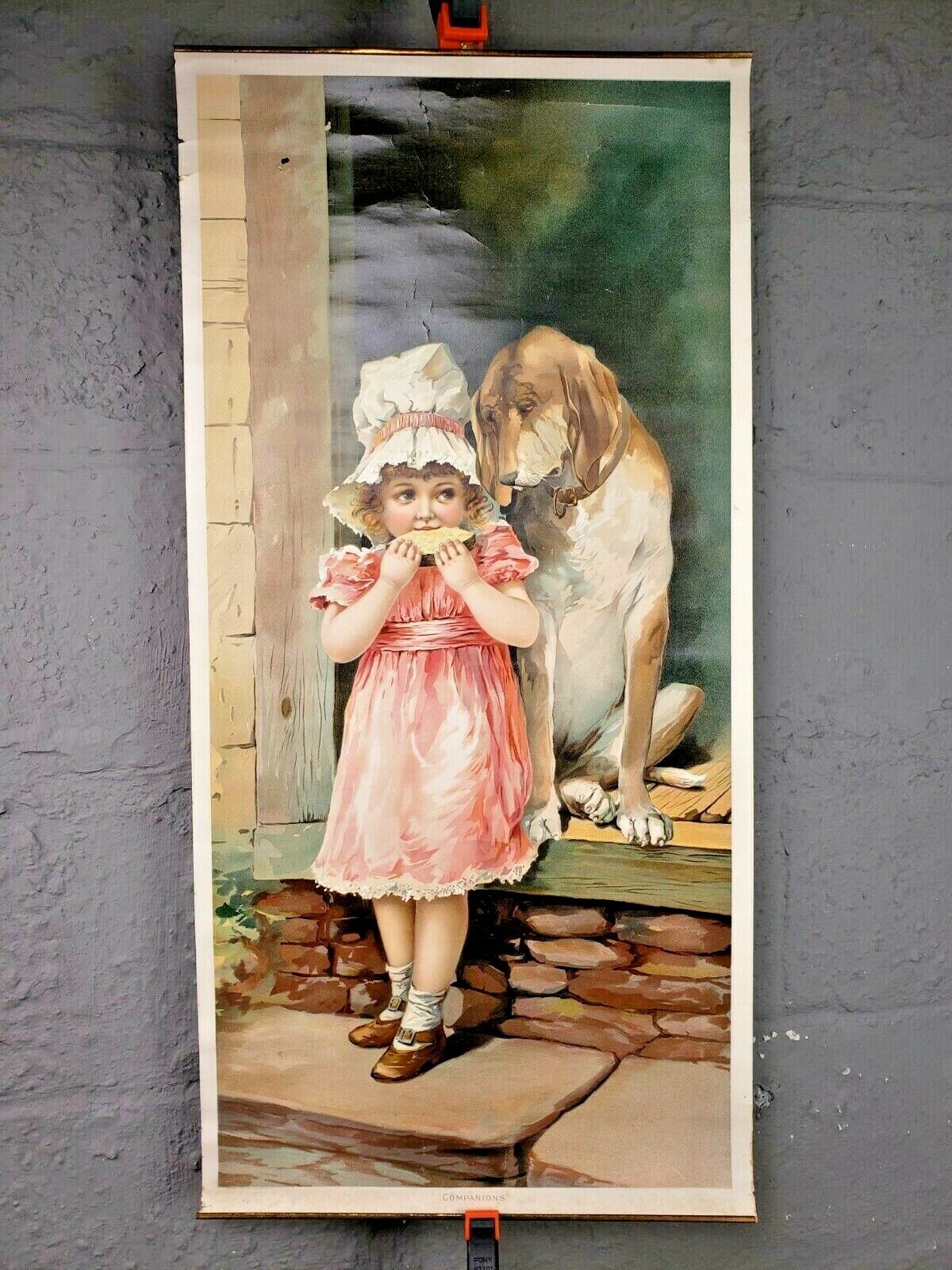 Antique 1896 B.T. Babbitt\'s Best Soap Advertising Poster Gitl with Dog