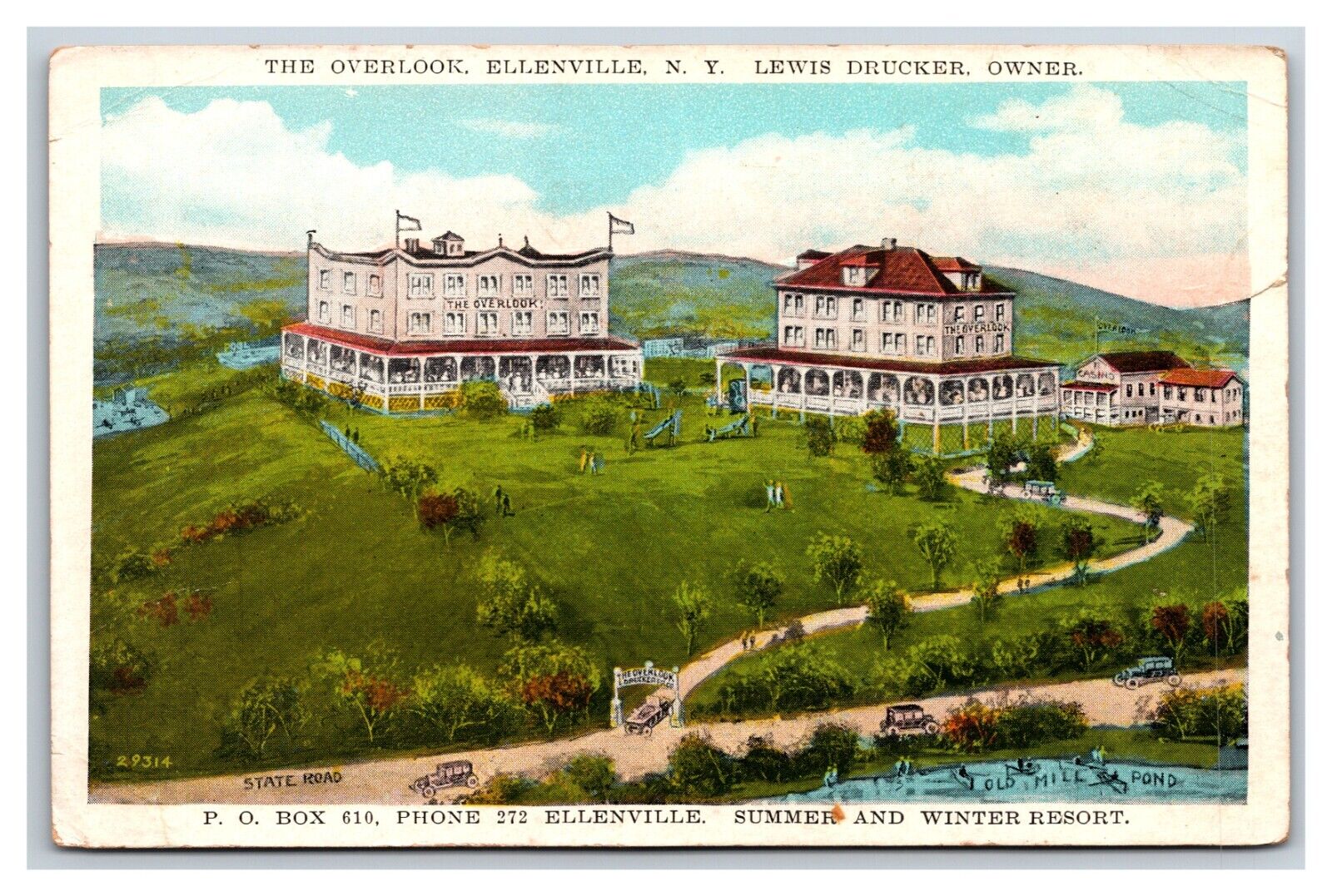 The Overlook Hotel Ellenville New York NY UNP Unused WB Postcard O15