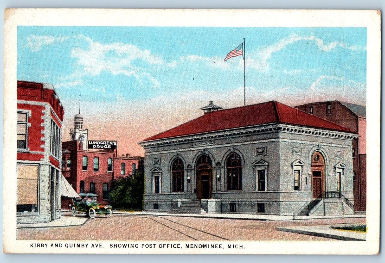 Menominee Michigan MI Postcard Kirby And Quimby Avenue Scene c1920\'s Antique