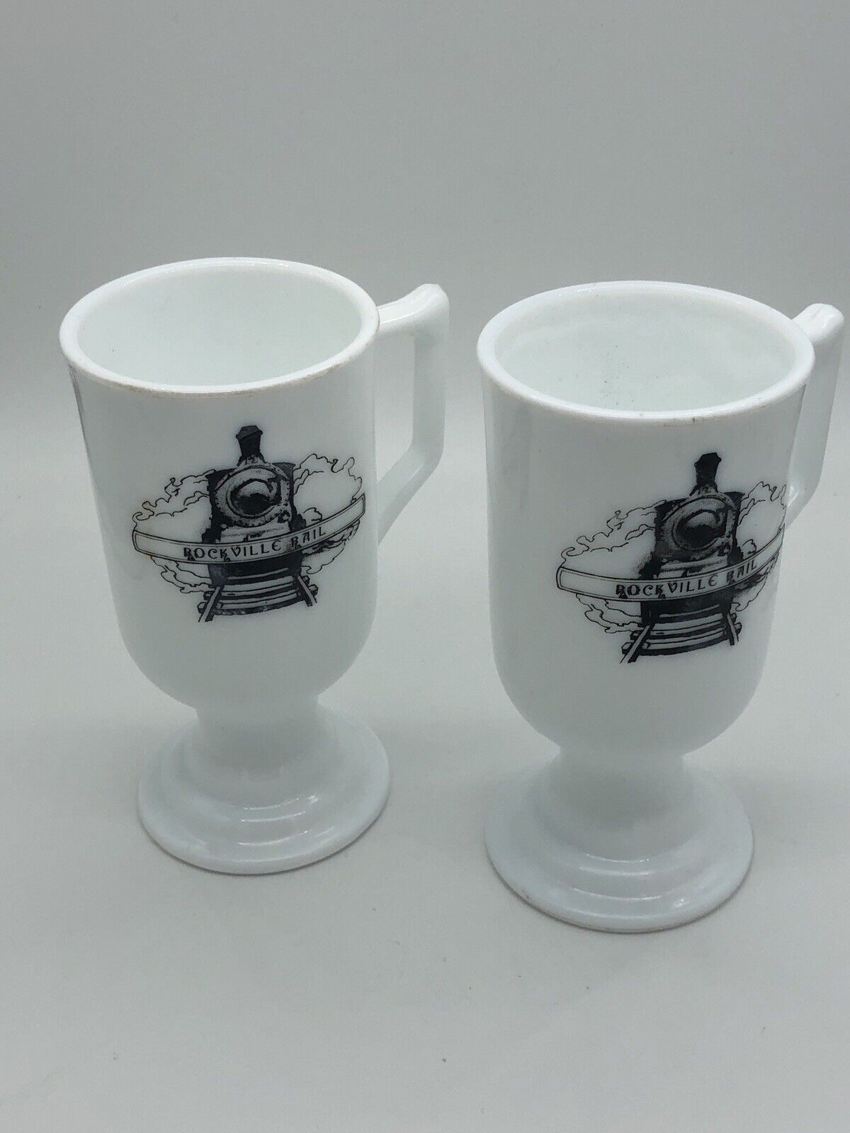 2- Vintage White Rockville Railroad Coffee Mugs