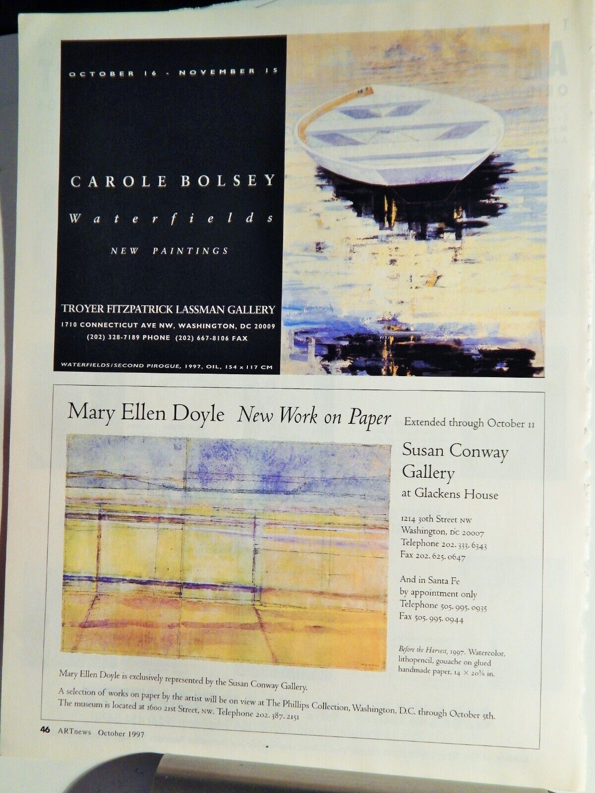 MARY ELLEN DOYLE / CAROLE BOLSEY ART PIECES VTG ORIG  1997 ADVERTISEMENT