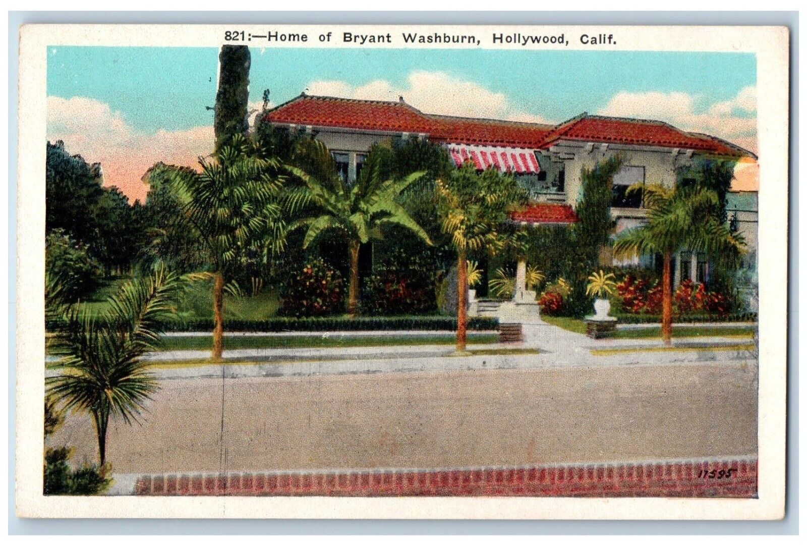 Hollywood California Postcard Home Bryant Washburn Exterior 1920 Vintage Antique