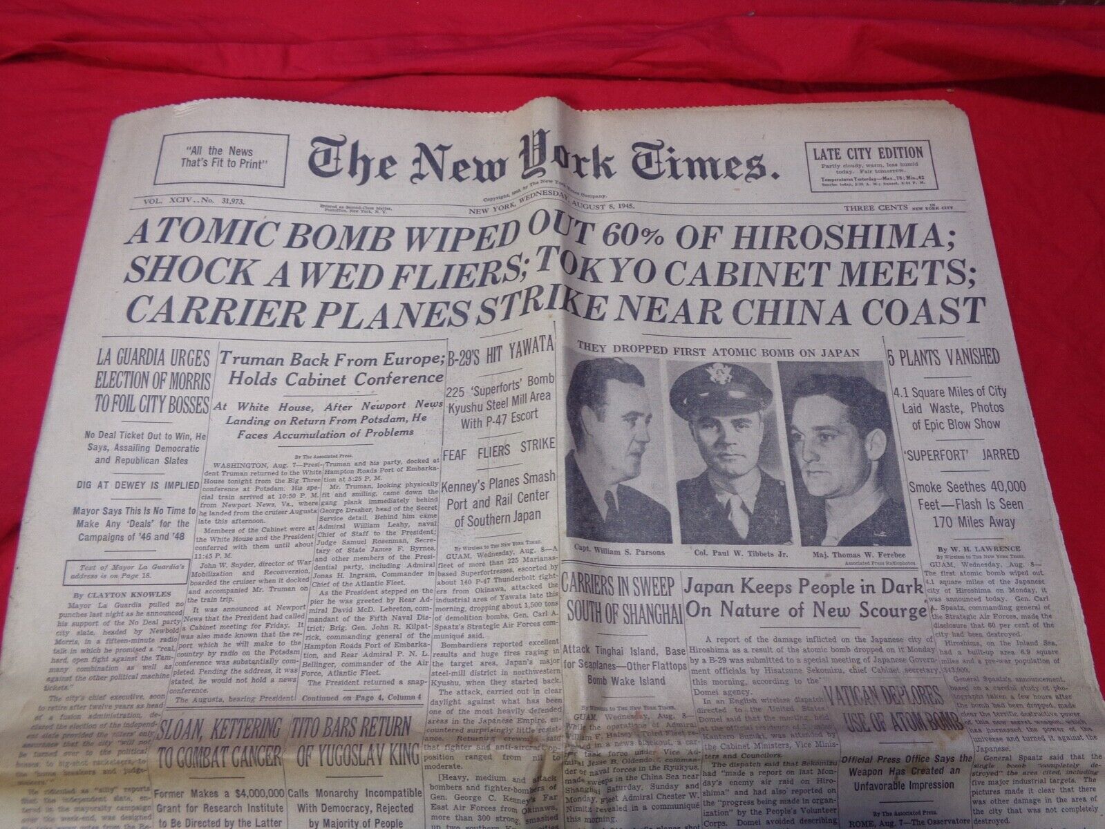 ~*~ATTIC FIND~*~ AUG 8 1945  NEW YORK TIMES WW2  ATOMIC BOMB #7