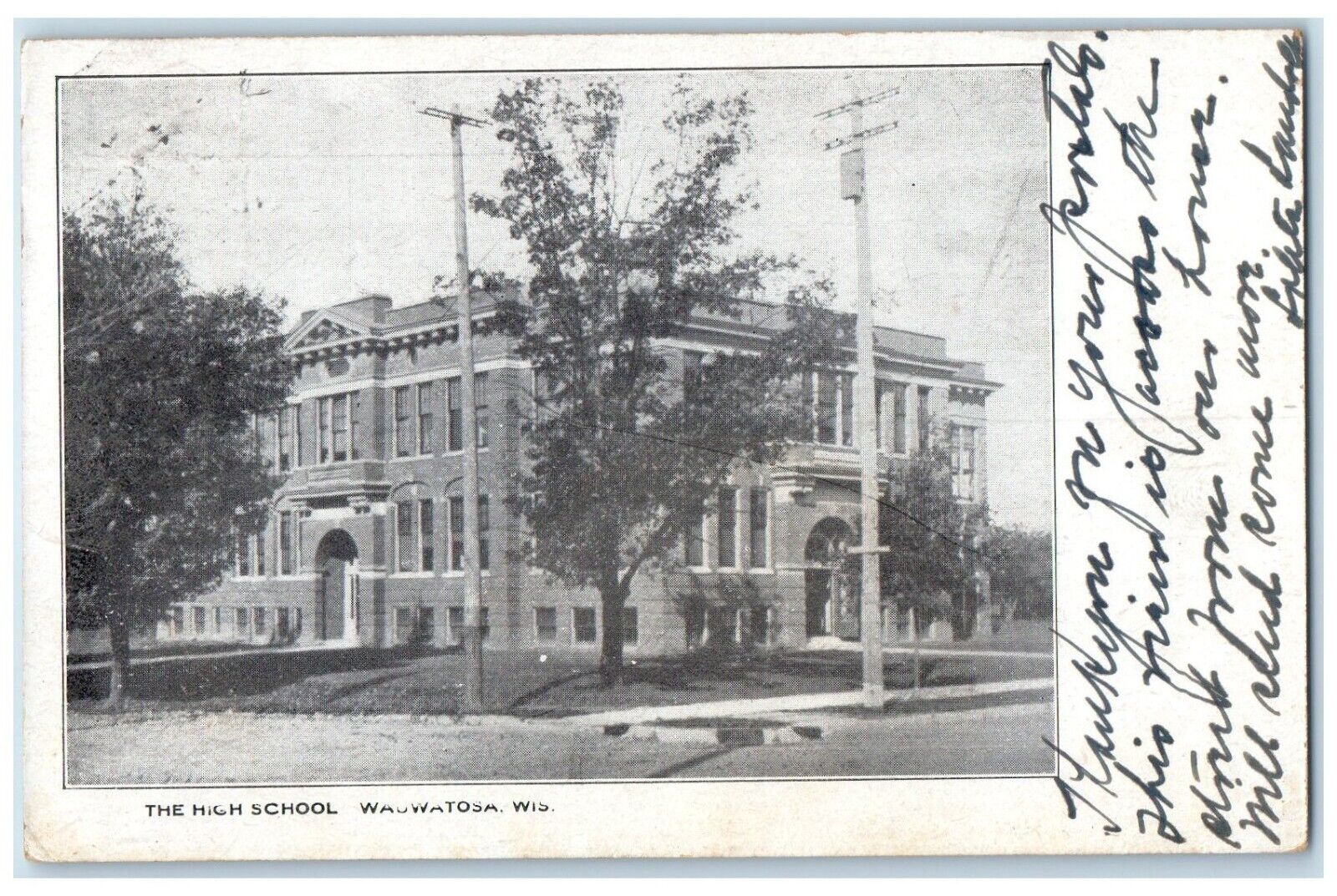 1907 High School Exterior Building Wauwatosa Wisconsin Vintage Antique Postcard