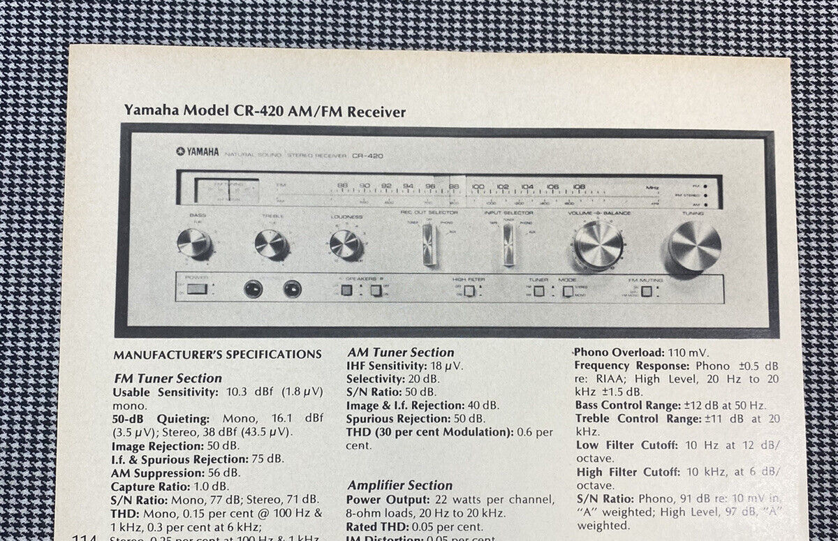 YAMAHA MODEL CR-420 RECEIVER ORIGINAL ADVERTISEMENT 1978 AUDIO REVIEW J0434