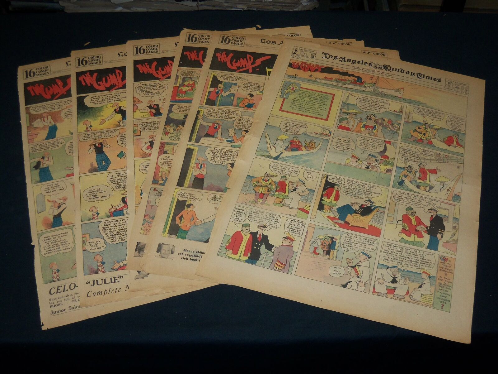 1928-1935 LOS ANGELES TIMES COLOR COMIC FRONT PAGES LOT OF 7 - NTL 82H