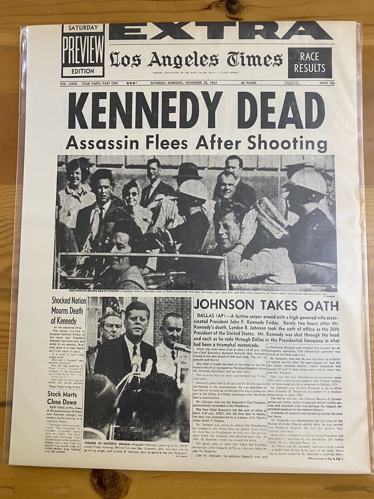 VINTAGE NEWSPAPER HEADLINE ~ASSASSIN KILLS PRESIDENT JOHN KENNEDY JFK DIES 1963