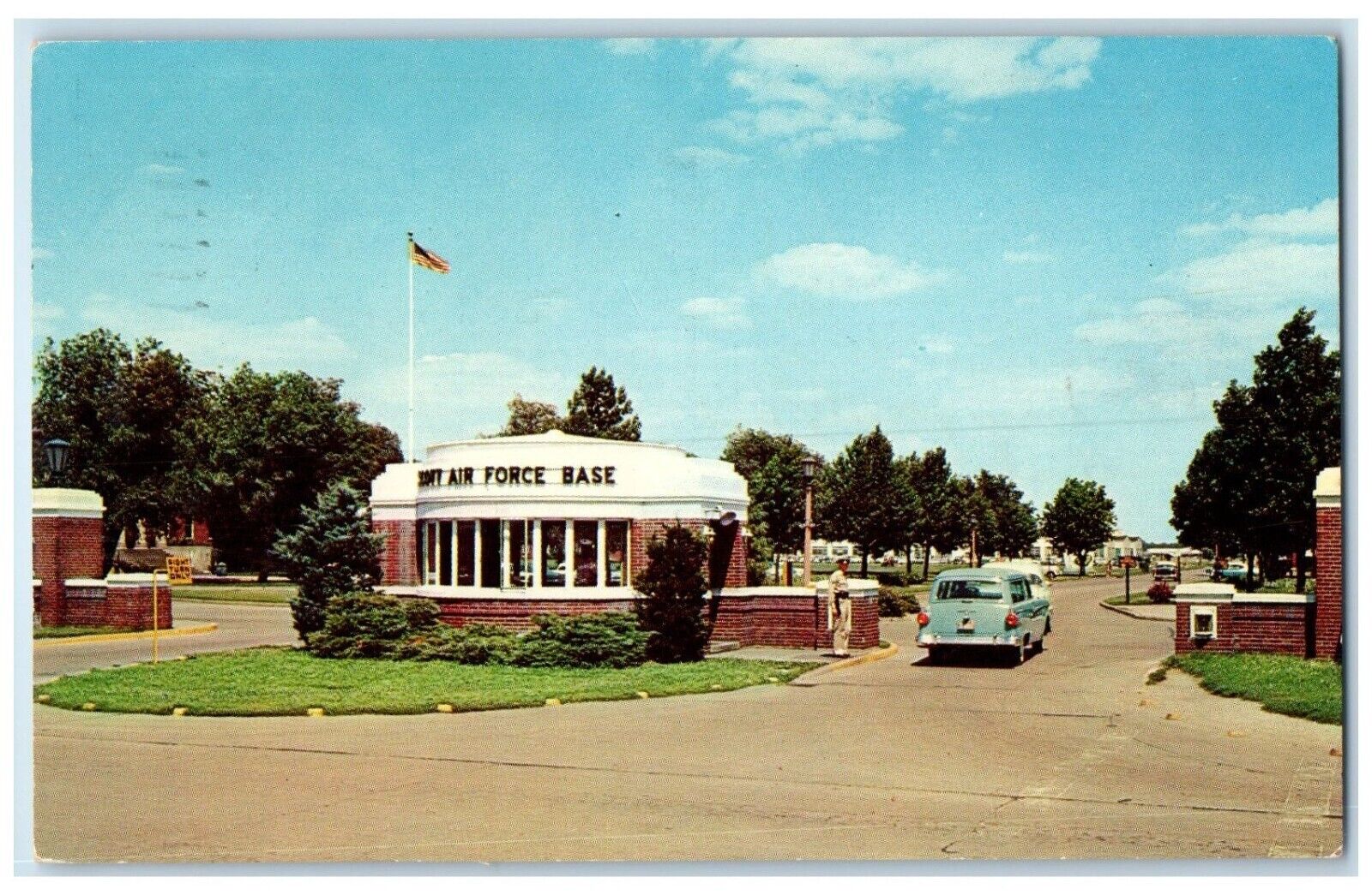 1957 Main Gate Scott Air Force Base Illinois IL, Cars Scene Vintage Postcard
