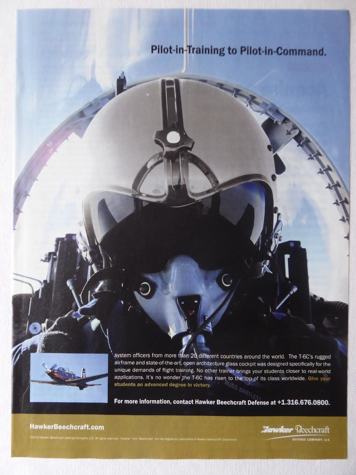 6/2012 PUB HAWKER BEECHCRAFT T-6C MILITARY TRAINER PILOT ORIGINAL AD