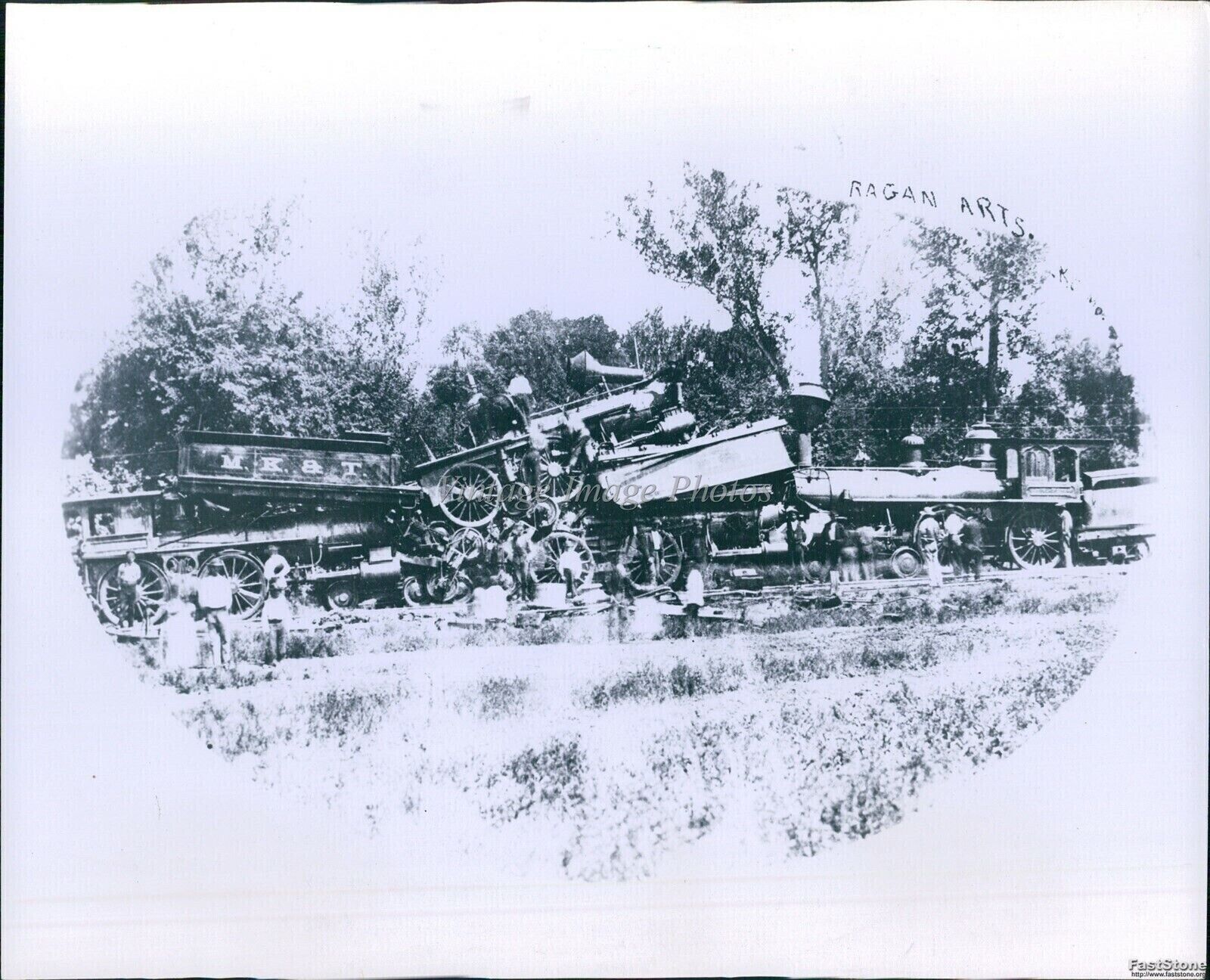 Vintage Reprod. Of Mk&T Railway Train Crash Katy Line Transportation 8X10 Photo