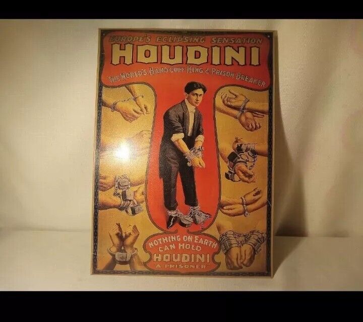 Handcuff King Harry Houdini Wall Art Reproduction Magician Metal Sign 12x18