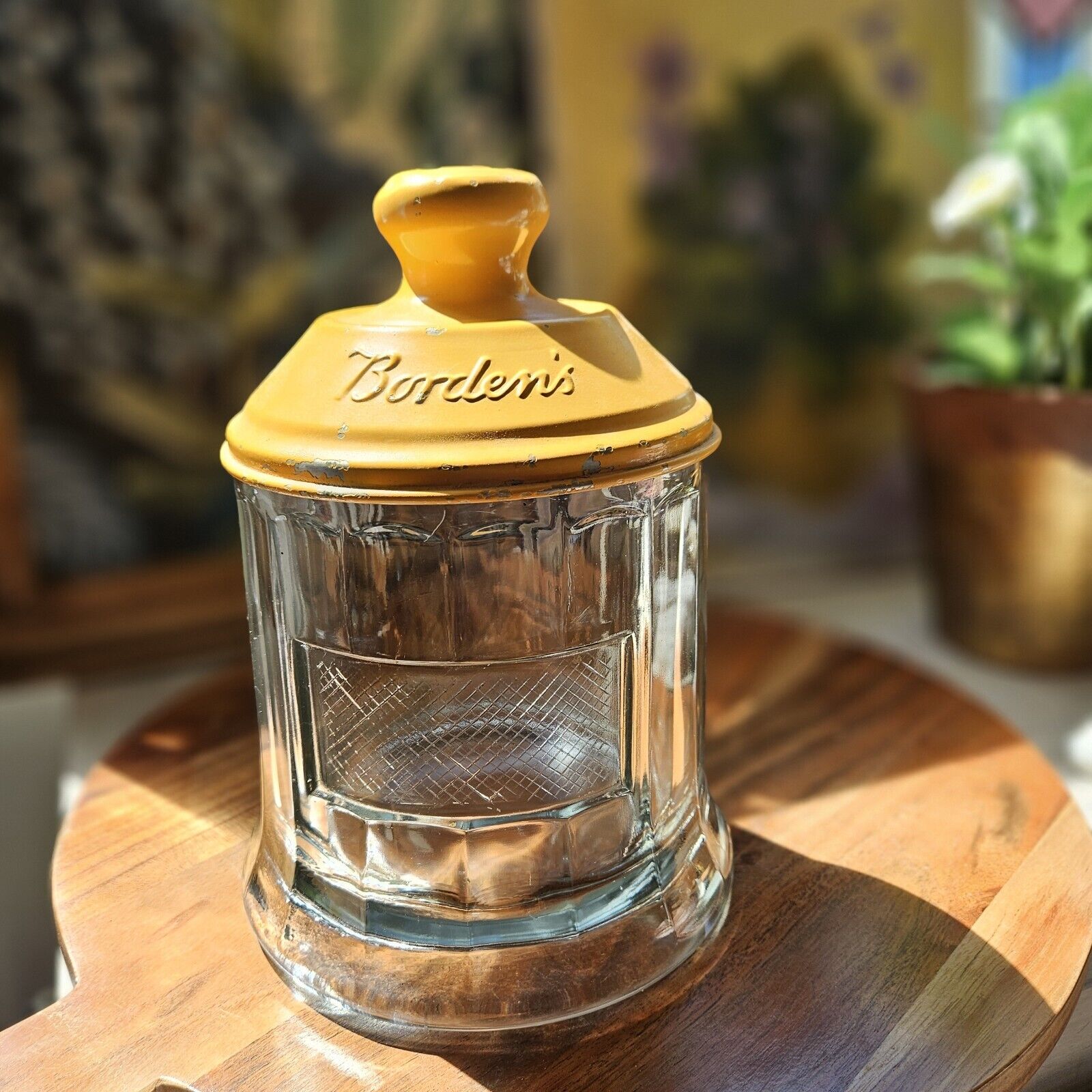Antique BORDEN’S  Old GLASS MALTED MILK JAR With Metal Lid Vintage Soda Shop 