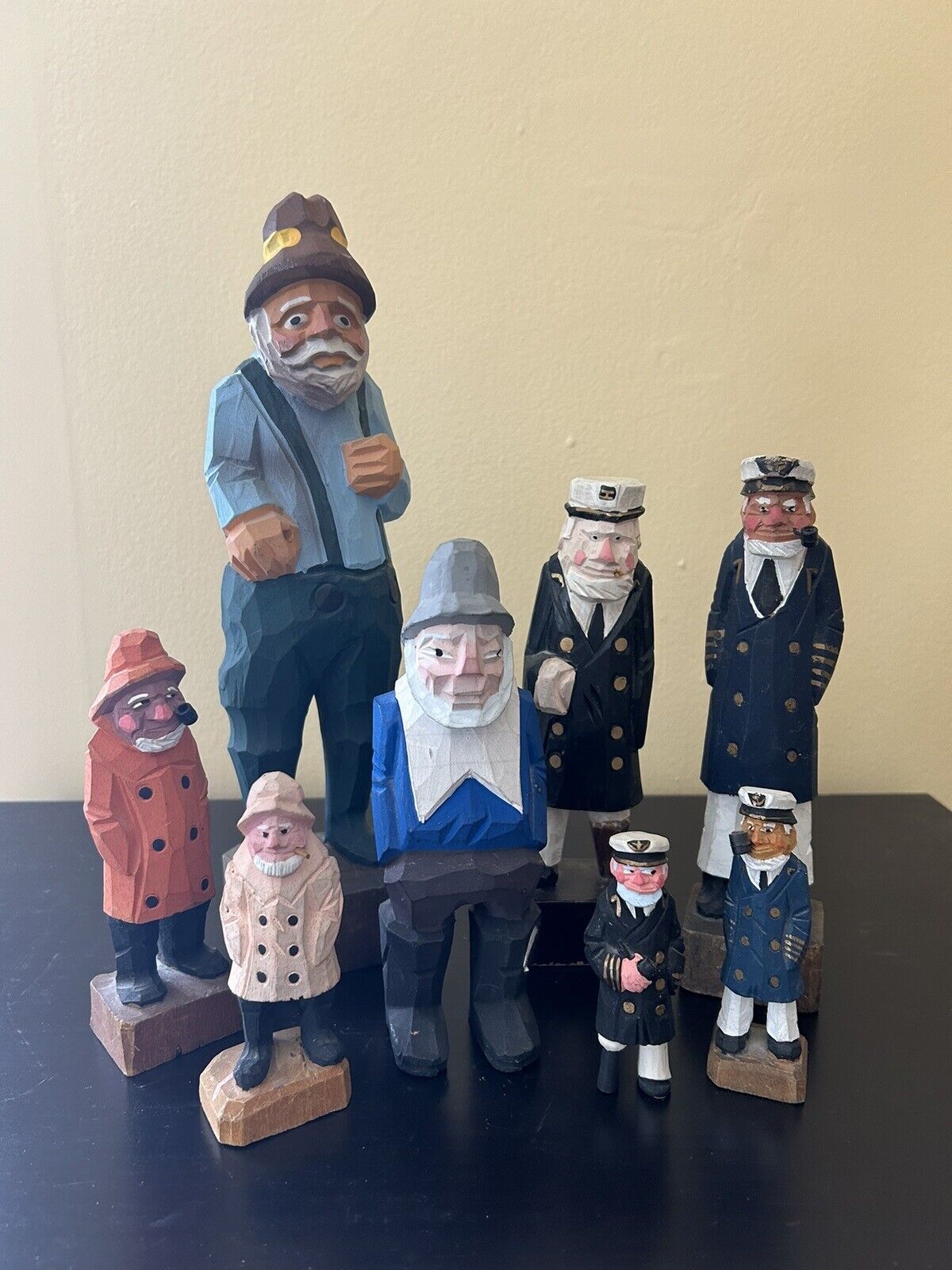 8 Hand Carved Painted Wooden Nautical Captains/Sailors