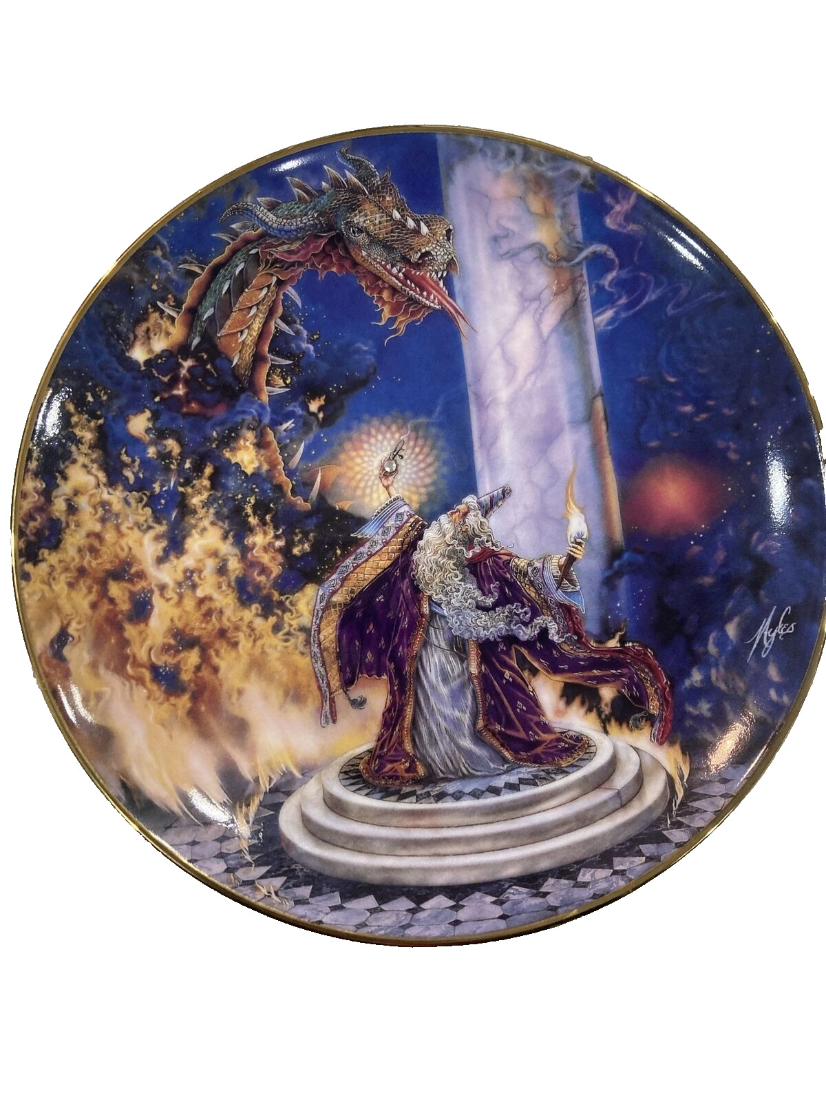 THE DRAGON MASTER ROYAL DOULTON PLATE FRANKLIN MINT MYLES PINKNEY WIZARD DRAGON