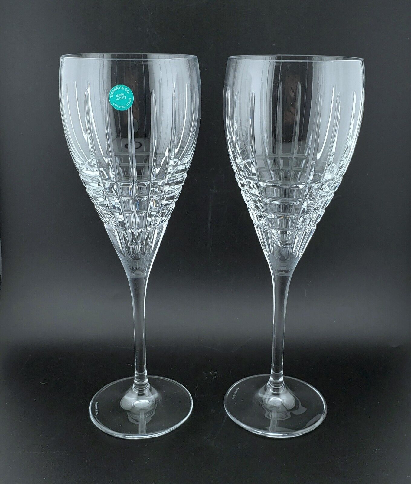 Tiffany & Co Plaid Crystal Wine Glasses 9 3/8\