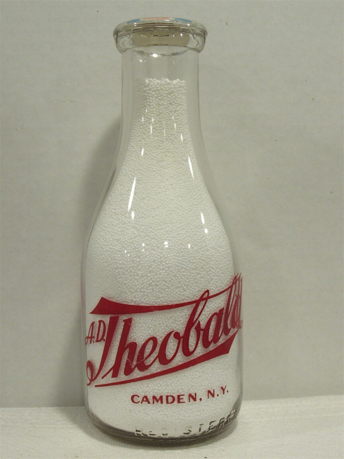 TRPQ Milk Bottle A D Theobald Farm Dairy Camden NY ONEIDA COUNTY 1944 Rare