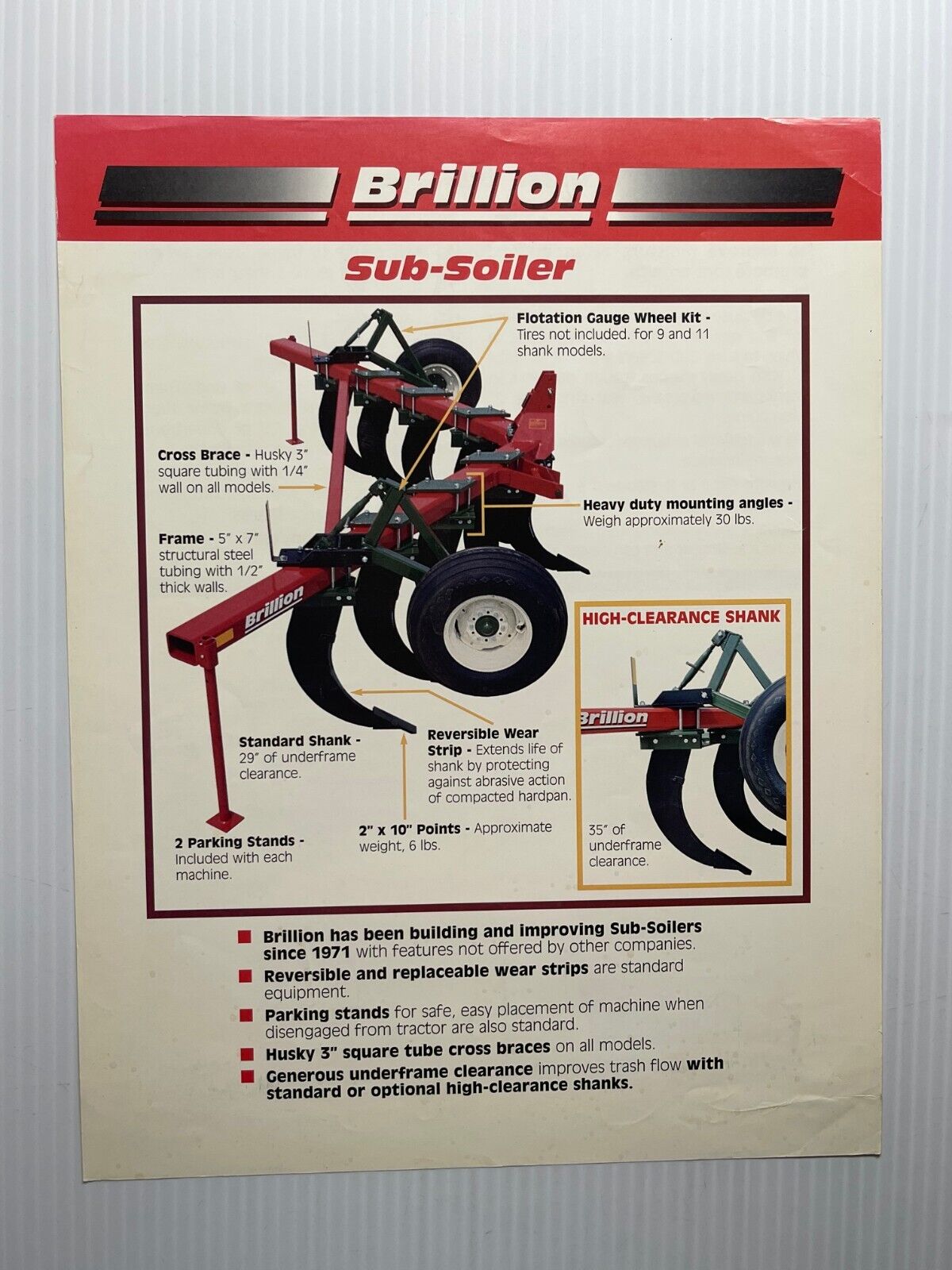 Brillion Equipment  Sub-Soiler - Sales Brochure *Original Dated 2010s*