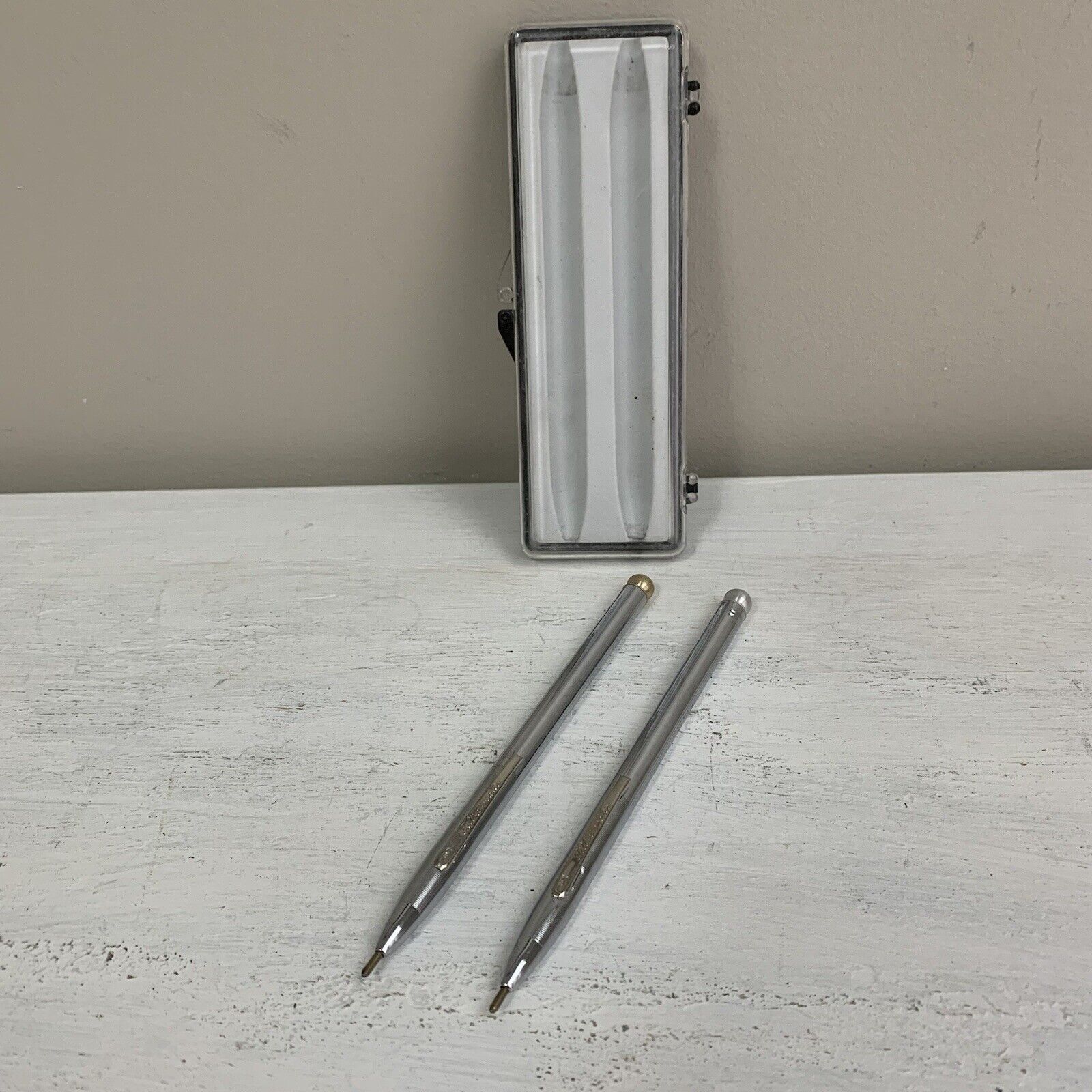 Vintage Tilt a Matic Silver/Chrome Ballpoint Pens w/ Case