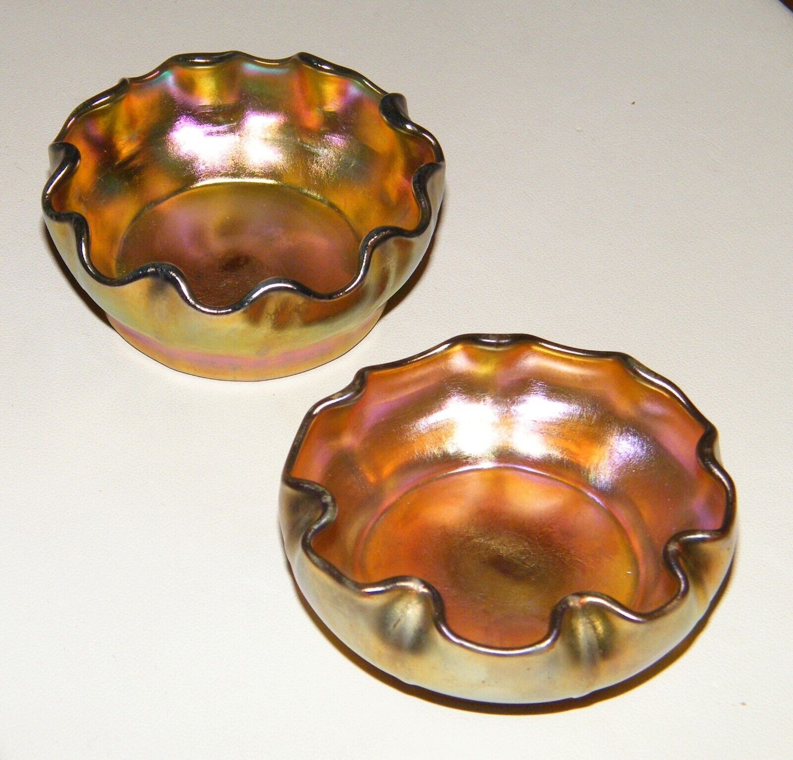 Fine Antique PAIR L.C. TIFFANY FAVRILE GLASS SALT CELLARS Marked~Early 1900s~EX