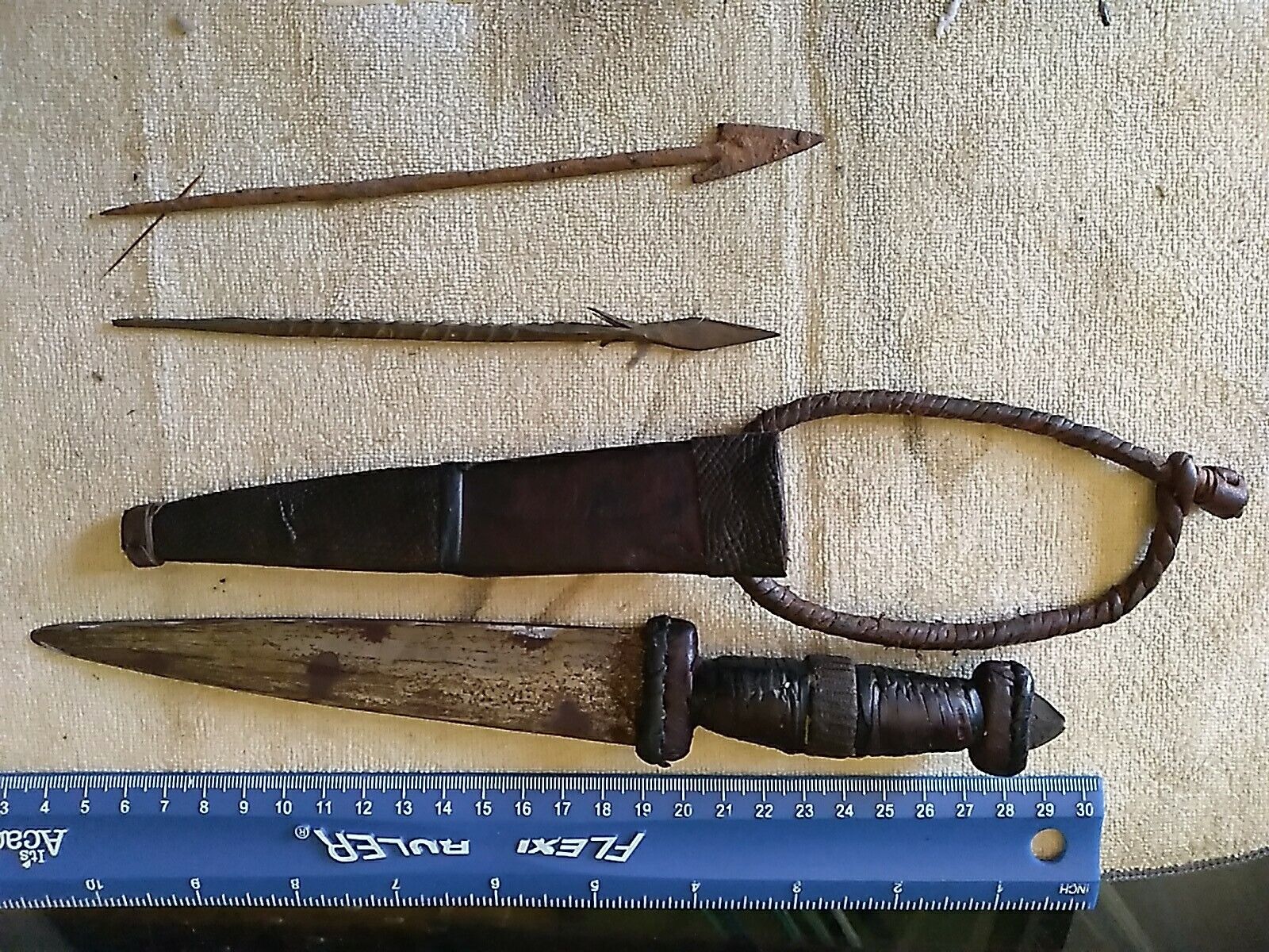 Vintage Tribal African Congolese Art Dagger Knife Plus 2 Antique Iron  Spears